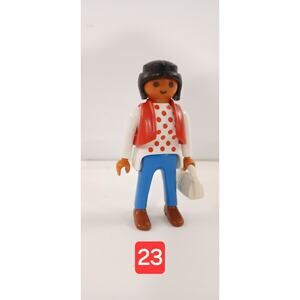 Playmobil Women Figure Multicultural Figure Red Vest Red Polka Shirt Blue Pant